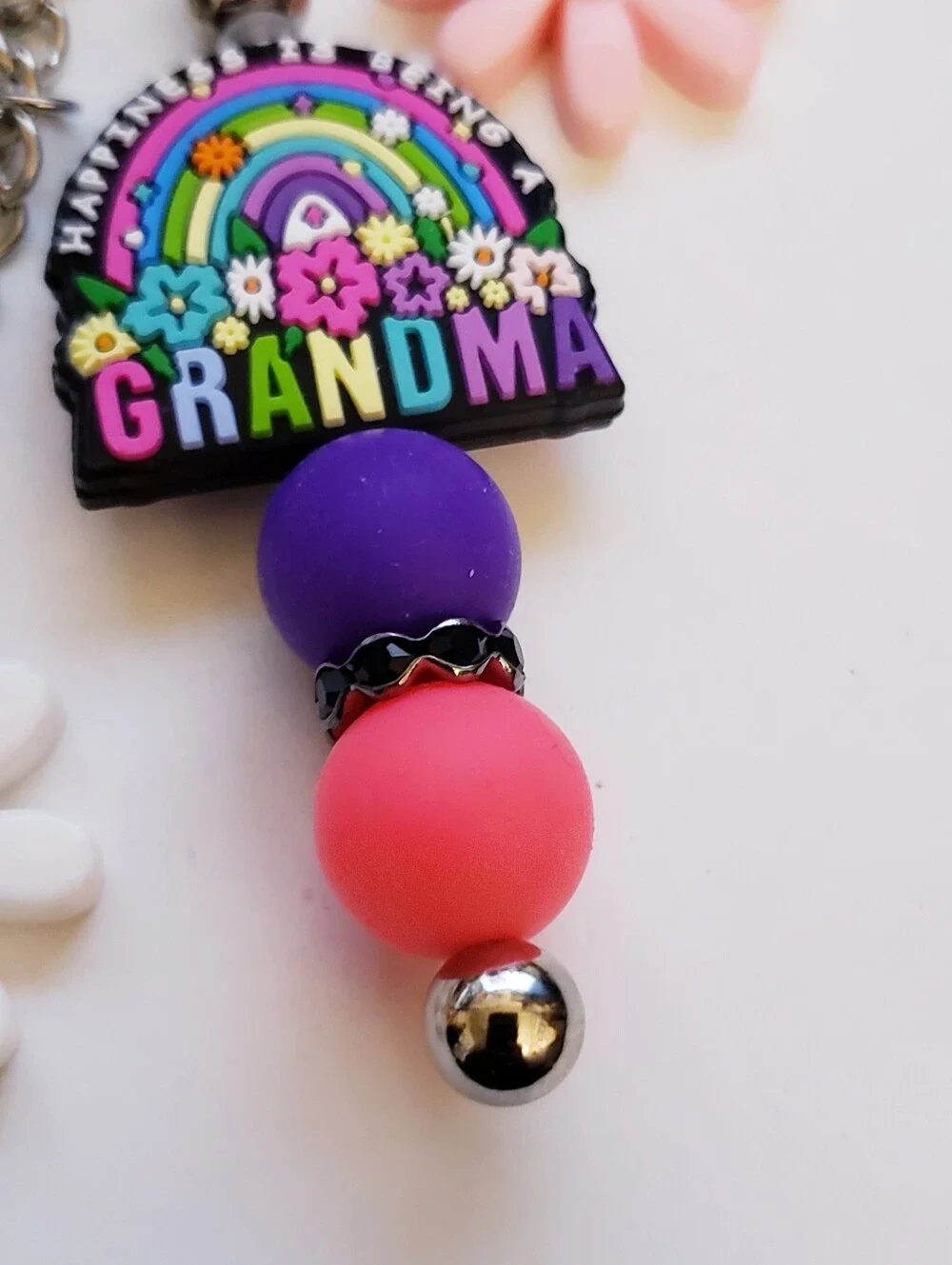 Handmade Happiness is Being A Grandma Silicone Beaded Keychain